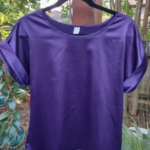 Top Shop Purple Faux Satin Rolled Sleeves Blouse